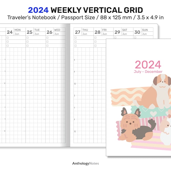 2024 Passport Weekly View GRID HOBO inspired Printable Traveler's Notebook Minimalist Functional Planning