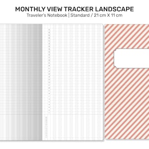 MONTHLY Tracker GRID Standard Size Traveler's Notebook Printable Insert Minimalist Grid Landscape image 7