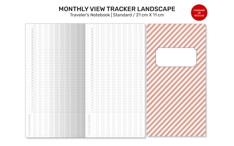 MONTHLY Tracker GRID Standard Size Traveler's Notebook Printable Insert Minimalist Grid Landscape image 7
