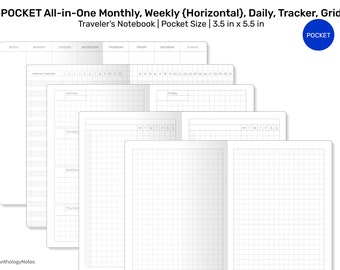 POCKET TN All-in-One Monthly View, Tracker, Weekly HORIZONTAL, Daily, To Do List Printable Traveler's Notebook Refill