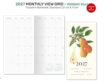 2027 Start Monthly GRID Standard TN Size Traveler's Notebook - Printable Insert Diary MONDAY Start DSTN008-2027