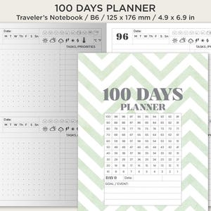 B6 100 DAYS PLANNER - Printable Insert - Traveler&#39;s Notebook - Goal Setting Insert