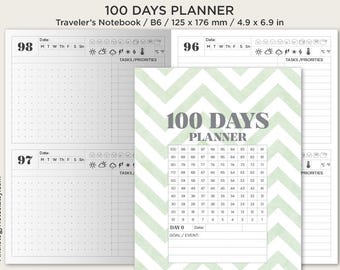 B6 100 DAYS PLANNER - Printable Insert - Traveler's Notebook - Goal Setting Insert
