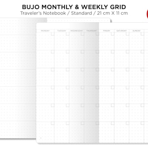 Bu JO DOT GRID Monthly & Weekly Printable Insert - Traveler&#39;s Notebook - Standard Size