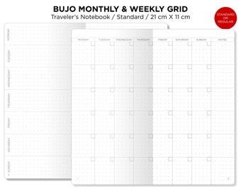 Bu JO DOT GRID Monthly & Weekly Printable Insert - Traveler's Notebook - Standard Size