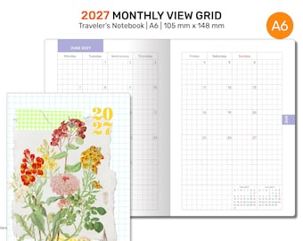 A6 2026 Monthly GRID Traveler's Notebook Printable Diary Insert DA6007B-2027