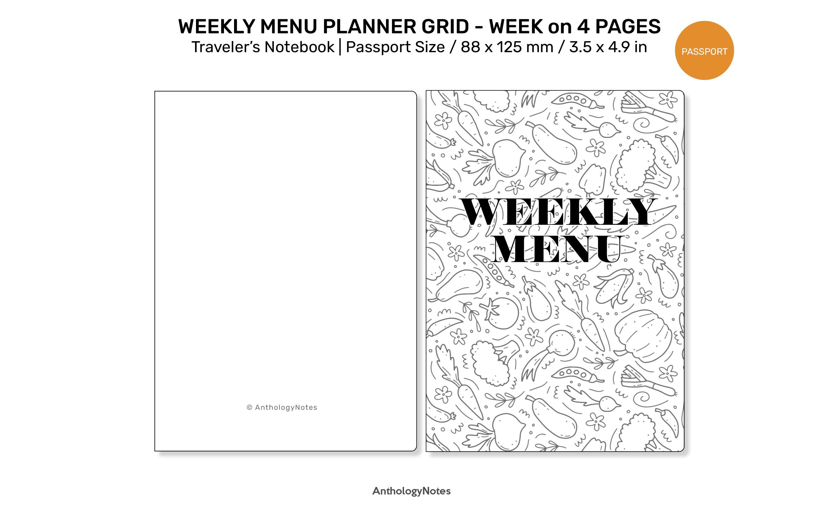 TN Passport Weekly MENU Planner Printable Insert Traveler's Notebook ...