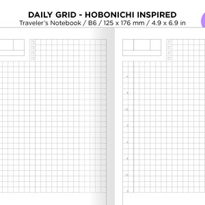 B6 Daily GRID Printable TN Insert for Traveler's Notebook Hobonichi ...