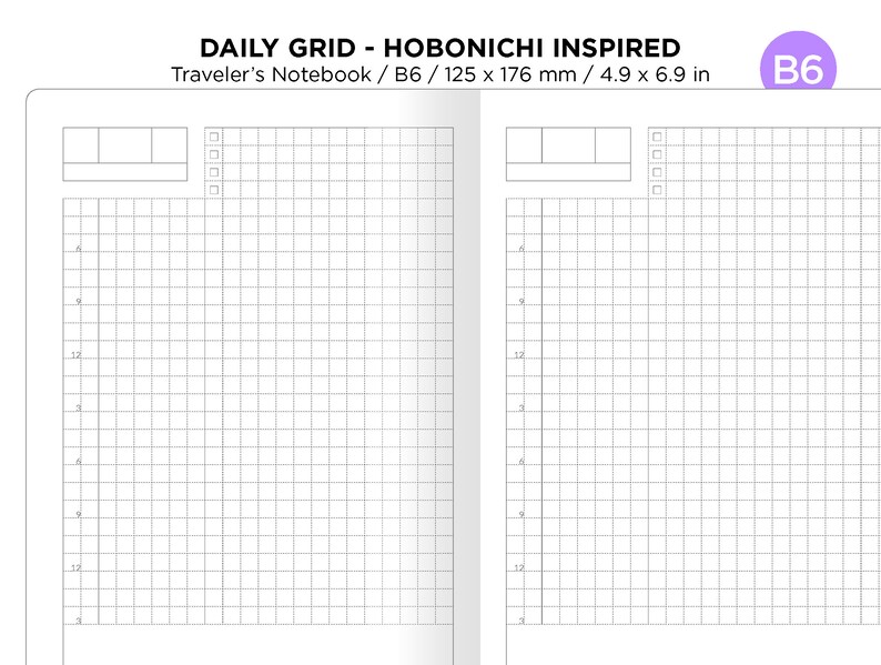 B6 Daily GRID Printable TN Insert for Traveler's Notebook - Etsy Canada