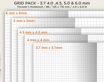 B6 GRID BUNDLE Set Traveler's Notebook Printable Insert Functional Planning Minimalist | B6030