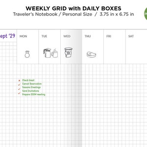 TN Personal Size Weekly GRID with DAILY Boxes Printable Traveler&#39;s Notebook Insert