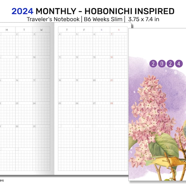 2024 B6 WEEKS Slim Monthly Hobonichi Weeks Inspired Layout GRID Monday - DHBW003