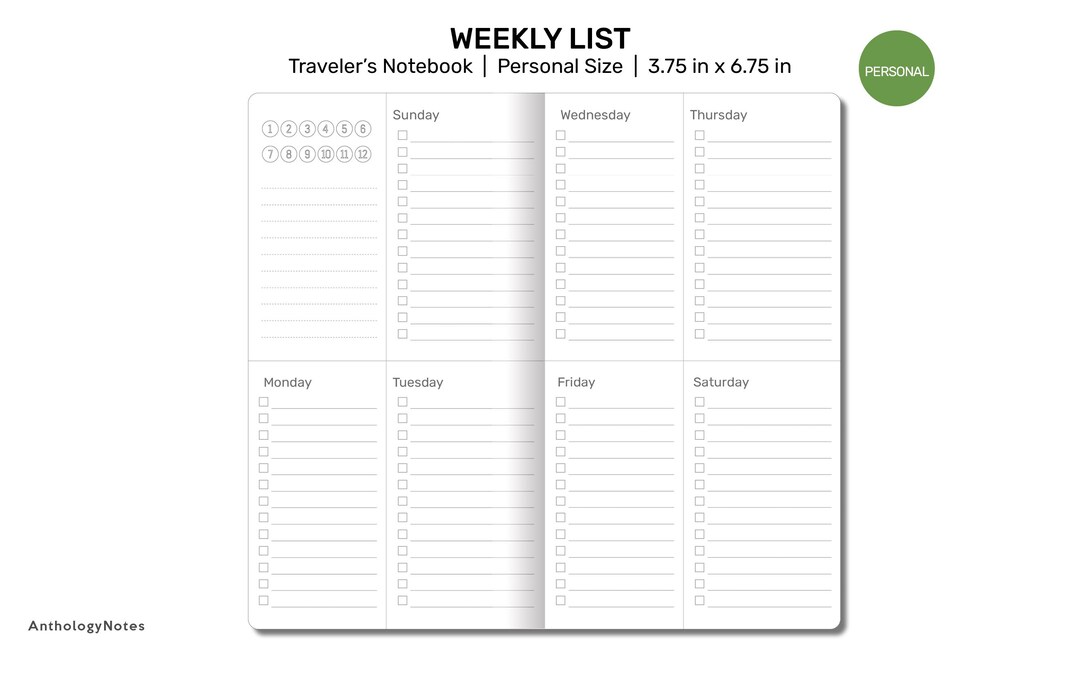 TN PERSONAL Weekly LIST Traveler's Notebook Printable Insert Wo2p to Do ...