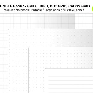 TN CAHIER Basic Inserts  BUNDLE Set Insert Traveler&#39;s Notebook Large - Classic Grid, Dot Grid, Lined, Cross Grid MCL006