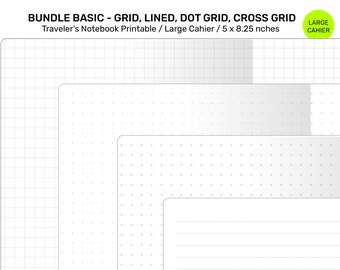 TN CAHIER Basic Inserts  BUNDLE Set Insert Traveler's Notebook Large - Classic Grid, Dot Grid, Lined, Cross Grid MCL006