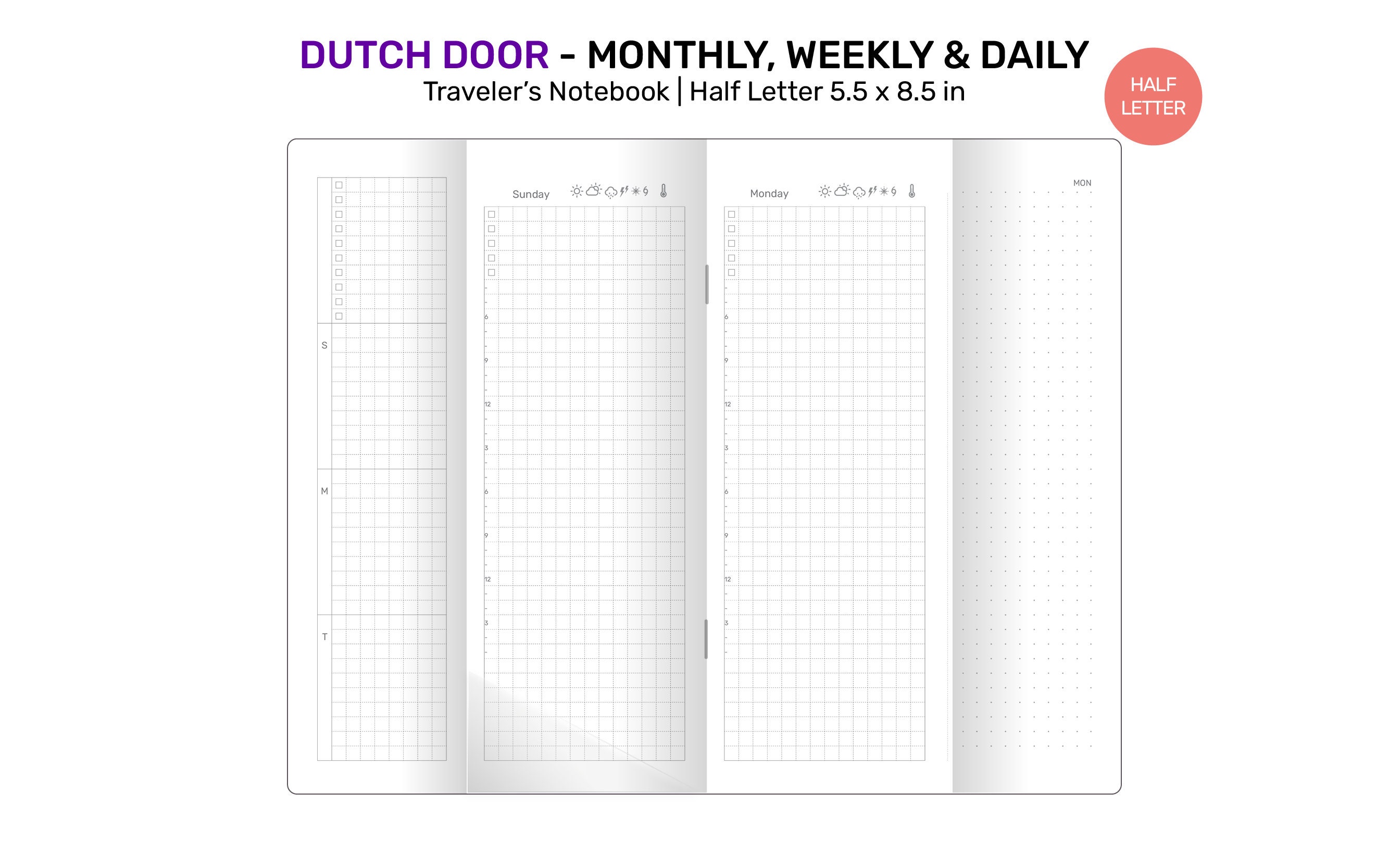 HALF Letter TN Dutch Door Style Traveler's Notebook Printable Insert ...