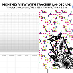 B6 Classic Monthly View TRACKER Landscape Format Traveler&#39;s Notebook Printable Insert - Minimalist