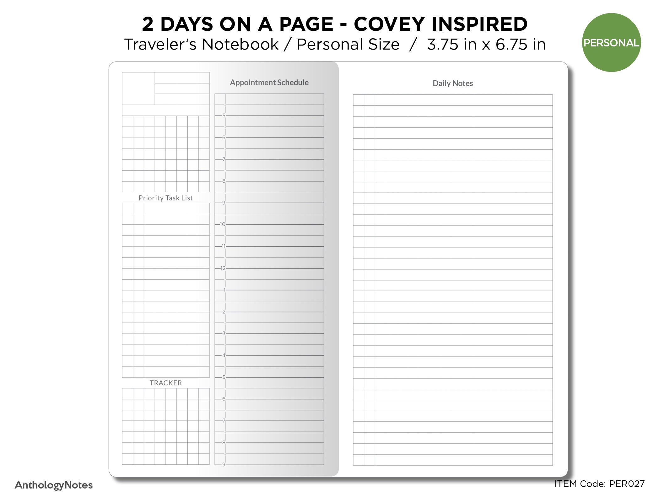 Snb Large Cahier Minimal Vertical 2 Days per Page 2023 / 2024 Printable  Daily Inserts for Traveler's Notebooks 