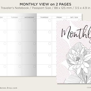 PASPOORT Maandelijkse weergave Mo2P REIZIGERSNOTJEBOEK Afdrukbare planner Minimalistisch, ongedateerd