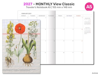 2027 Monthly Planner A5 TN Printable Insert Traveler's Notebook Mo2P Minimalist DA5001