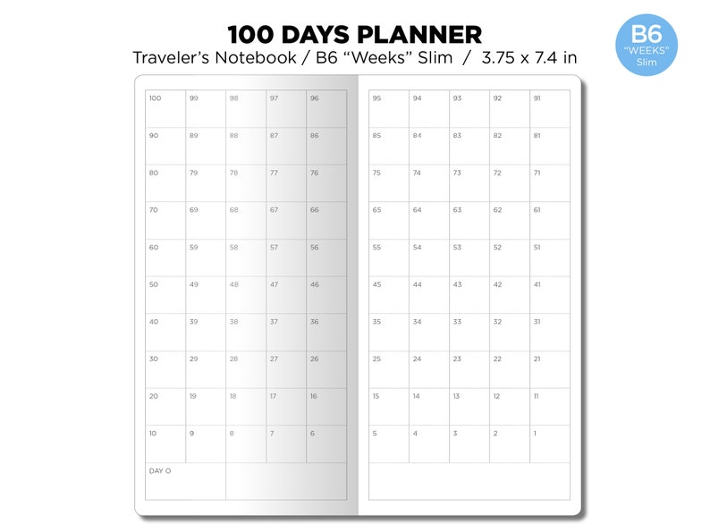 B6 WEEKS Slim 100 Days Planner Traveler's Notebook Goal Etsy
