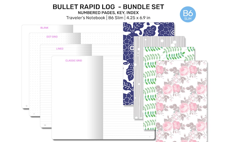 B6 Slim Bundle SET Printable Insert Grid, Blank, Dot Grid, Cross Grid ...