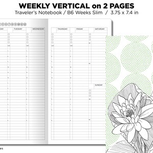 B6 WEEKS Slim Weekly VERTICAL Traveler's Notebook Printable Insert image 4