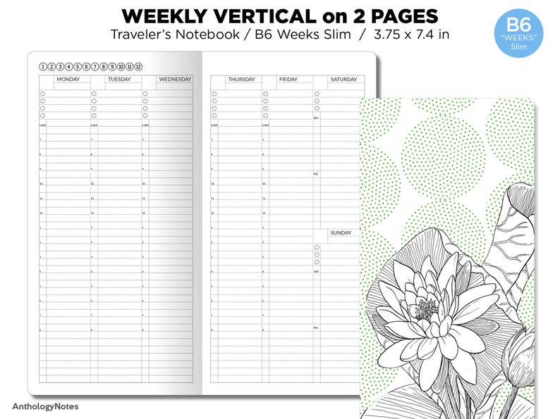 B6 WEEKS Slim Weekly VERTICAL Traveler's Notebook Printable Insert image 4