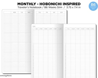 B6 WEEKS Slim Monthly Hobonichi Weeks Inspired Layout GRID Monday or Sunday Start Minimalist