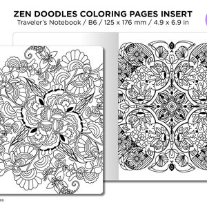 B6 Zen MANDALA Doodles COLORING Activity TN Insert Traveler's Notebook image 1