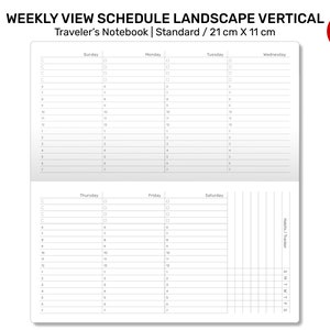 Puede incluir: Un planificador semanal en formato horizontal. El planificador est&aacute; dise&ntilde;ado para un Traveler's Notebook y mide 21 cm por 11 cm. El planificador tiene un tama&ntilde;o est&aacute;ndar o regular.