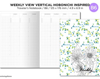 TN B6 WEEKLY Vertical View Printable Grid Traveler's Notebook Wo2P Minimalist Hobonichi Inspired