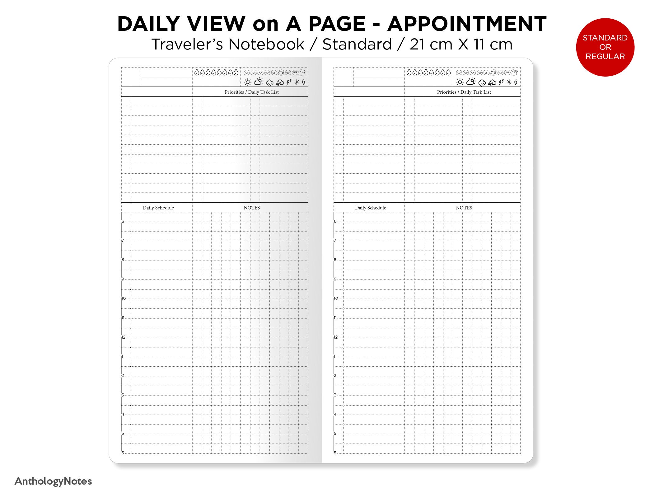 Travel Notebook Graph STANDARD Daily Traveler's Notebook Printable Minimalist Functional GRID ...