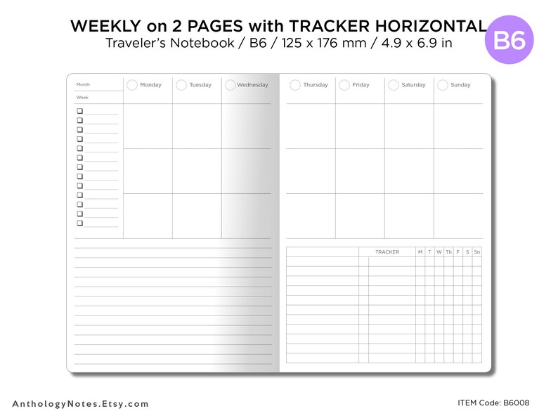 B6 WEEKLY With TRACKER Printable TN Insert Minimalist - Etsy