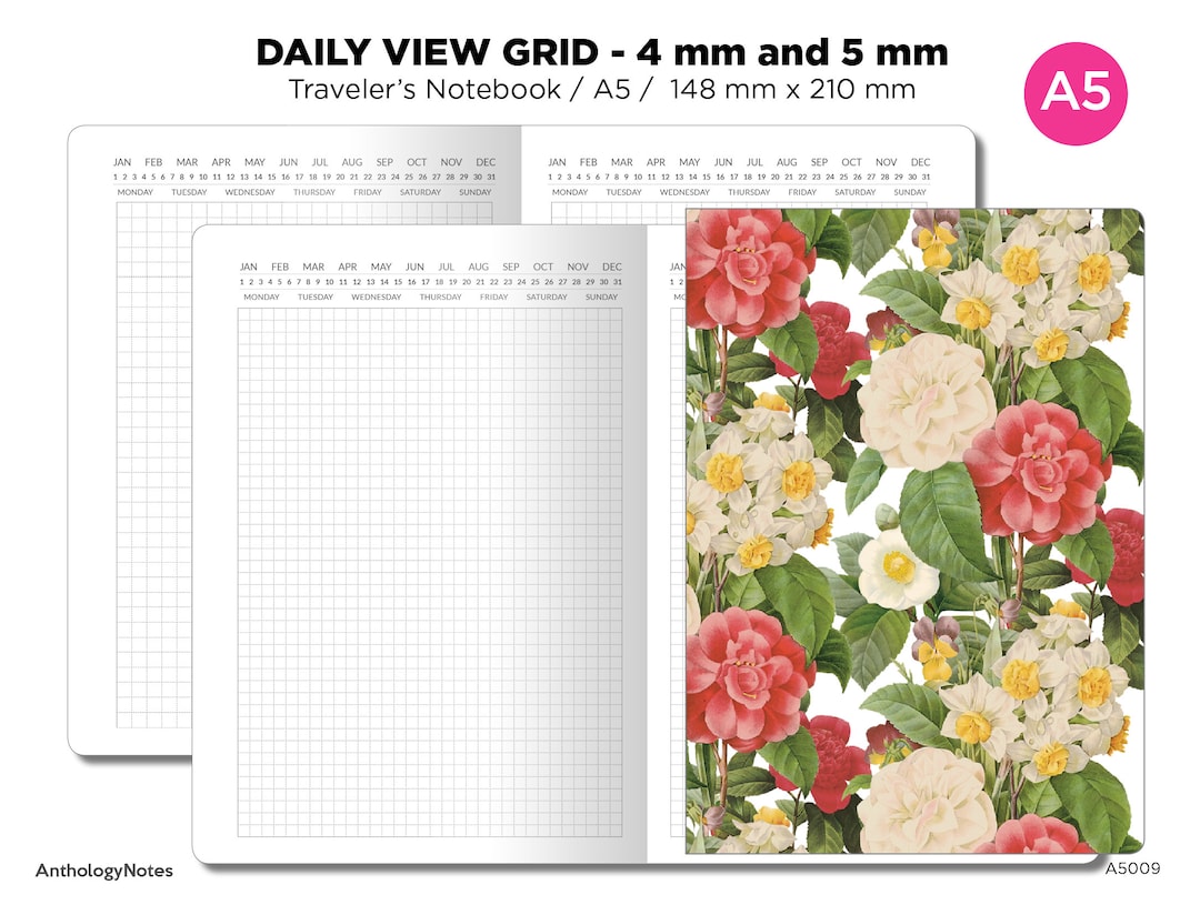 A5 TN Daily View GRID Traveler's Notebook Printable Insert Minimalist ...