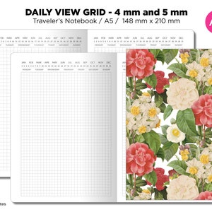 A5 TN Daily View GRID Traveler&#39;s Notebook Printable Insert Minimalist, 4 mm x 4 mm and 5 mm x 5 mm