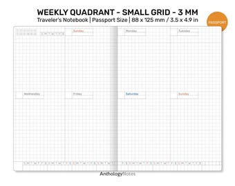 Passport TN Weekly Planner Quadrant 3MM Grid Printable Traveler's Notebook Insert