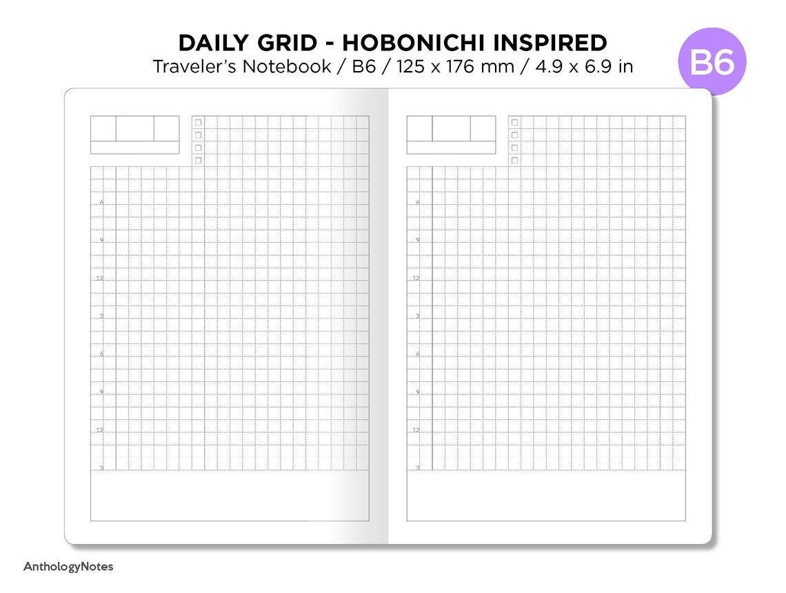 B6 Daily GRID Printable TN Insert for Traveler's Notebook Hobonichi ...