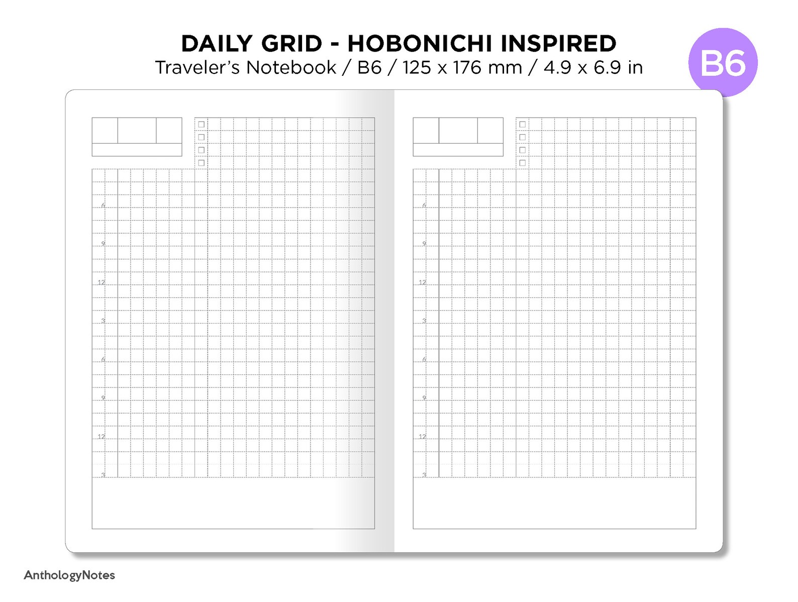 B6 Daily GRID Printable TN Insert for Traveler's Notebook | Etsy Canada