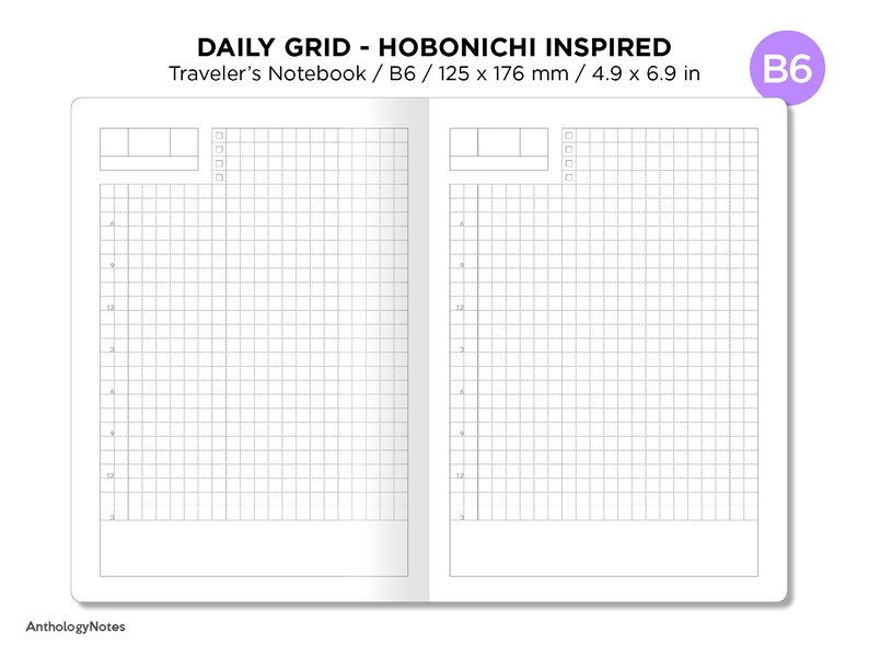 B6 Daily GRID Printable TN Insert for Traveler's Notebook - Etsy Canada