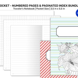TN Pocket - Numbered Pages & Paginated Index - Printable Traveler&#39;s Notebook Refill Insert Bundle Set - Grid, Lined, Dot Grid, Blank