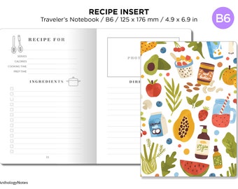 Inserto de recetas TN B6 para el inserto del planificador imprimible del cuaderno de viajero