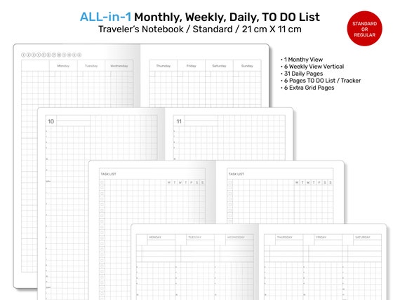Standard TN All-in-1 Monthly Weekly Daily List Printable - Etsy
