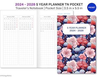 POCKET TN 5 Year Planner 2024 - 2028 Future Log Vertical GRID Traveler's Notebook Printable Insert