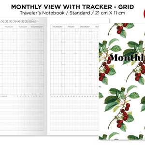 Monthly View With Tracker GRID Traveler's Notebook Printable Insert Standard Size Functional Grid