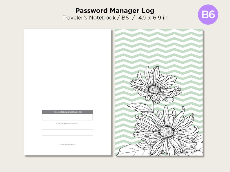 B6 Password Manager Printable Insert Traveler's Notebook - Etsy