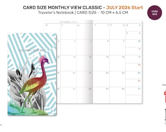CARD TN July 2026 Start Monthly View Classic Printable Traveler's Notebook Refill - Condensed Weekend - Academic Year