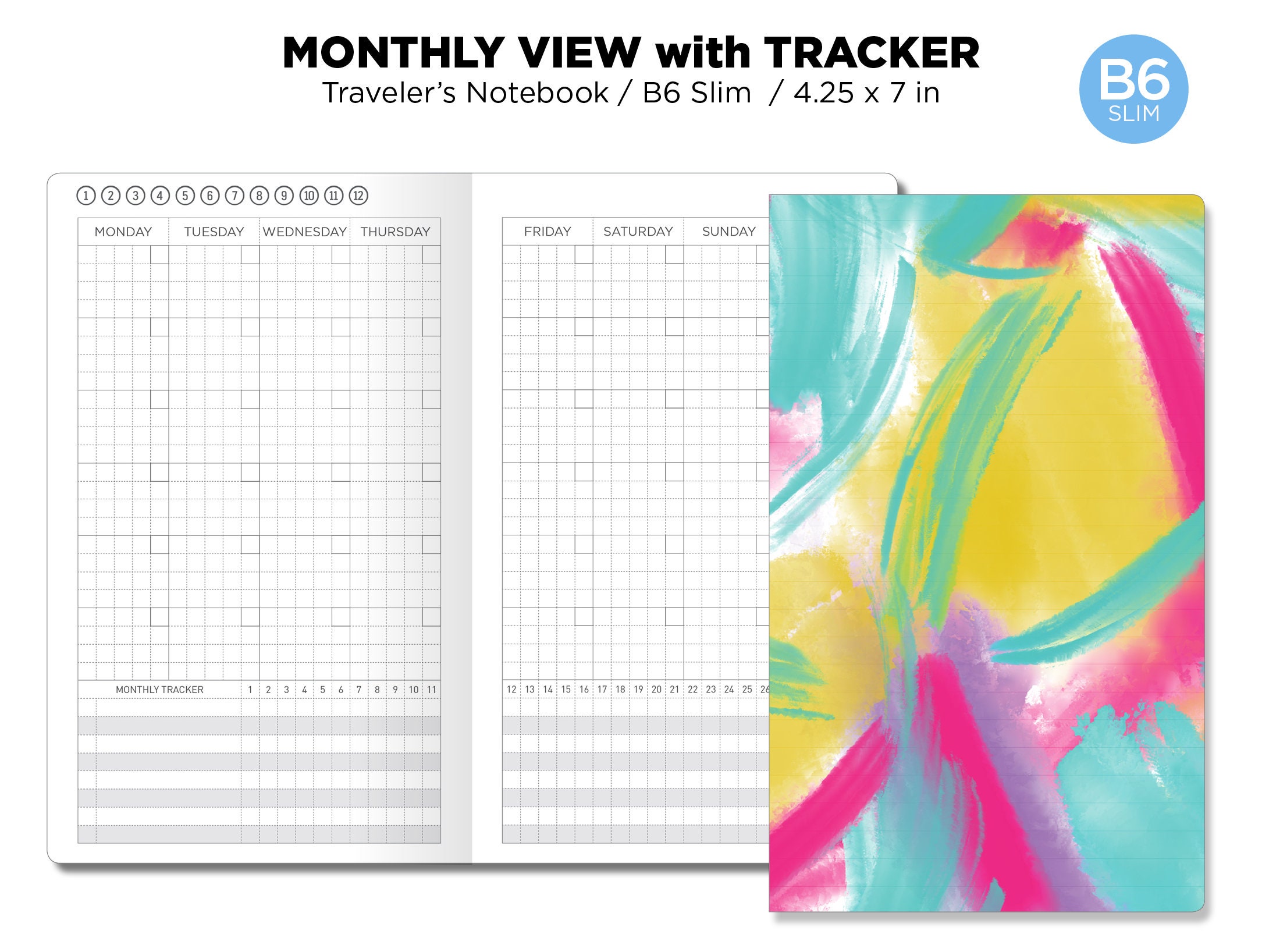 Tracker Grid Layout B6 SLIM Monthly View With Tracker GRID Traveler's Notebook Printable ...