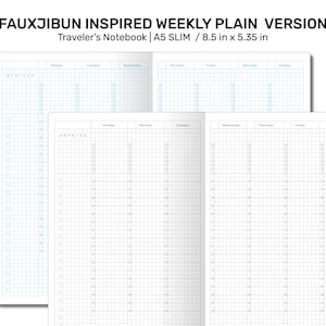 TN A5 Slim Weekly FAUXJibun GRID PLAIN Version Traveler&#39;s Notebook Vertical Japanese Planner Inspired Functional Printable Insert - JB002