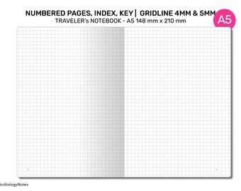 Bullet Rapid Log GRID - Carnet de voyage A5 - Format paginé et index - Pages numérotées, page principale, page d'index - 5 mm et 4 mm